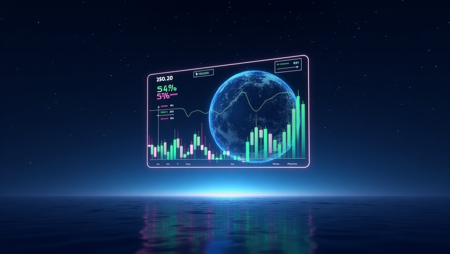 Crypto Market Analysis observatory scanning a galaxy of digital coins